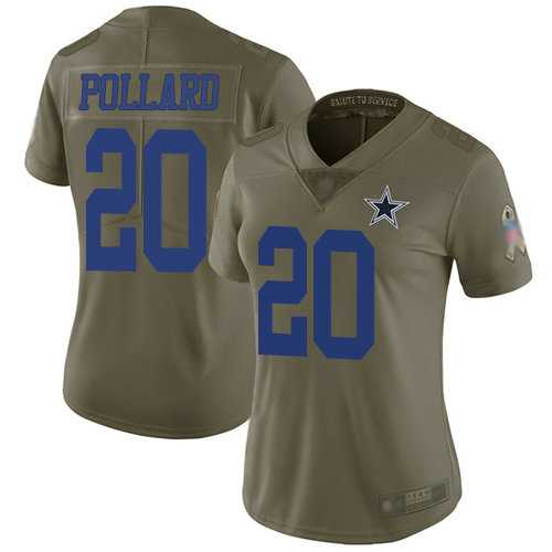 Women's Dallas Cowboys #20 Tony Pollard Olive Limited 2017 Salute to Service Jersey Dyin